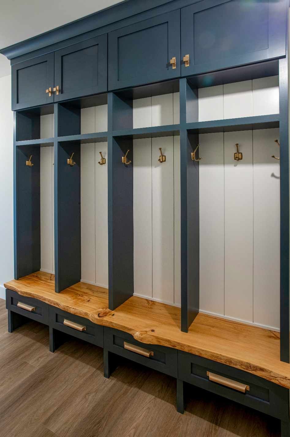 custom mud room hall tree storage lake house michigan