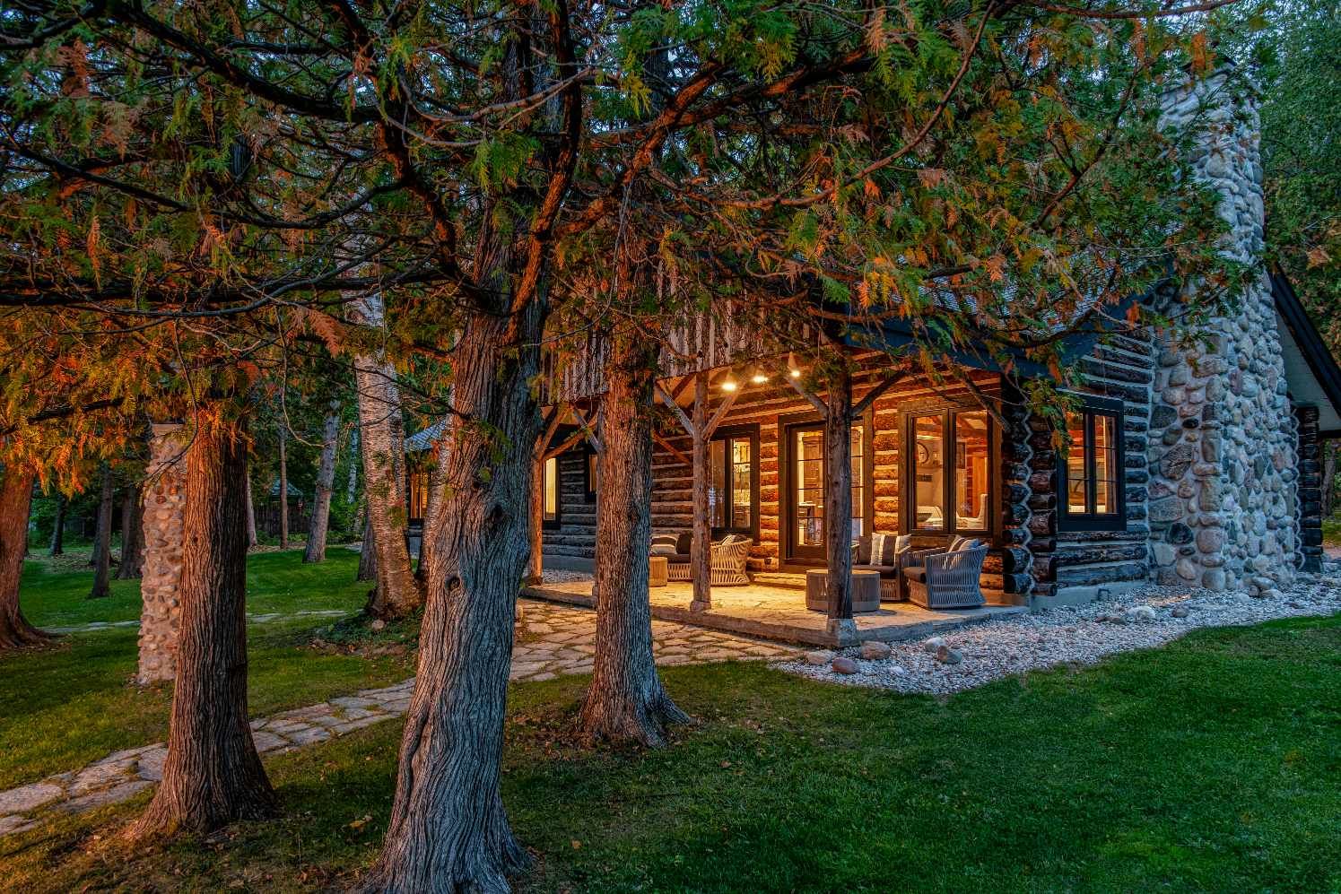Log cabin outdoor living Torch Lake