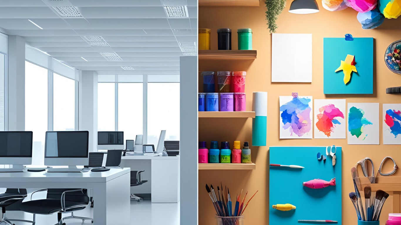This is an image showing the difference between a hobby and an office for business.