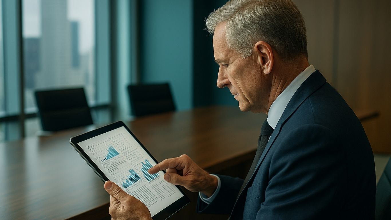 CFO reviewing financial statements and tax provision analysis under ASC 740.