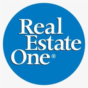 A blue circle with the words real estate one on it