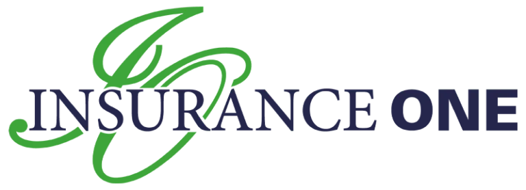 The logo for insurance one is green and black.