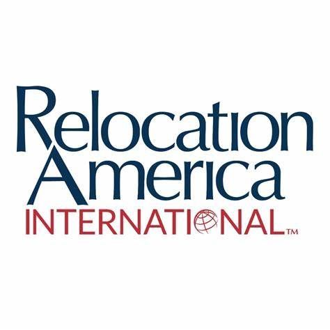 The logo for relocation america international is blue and red.