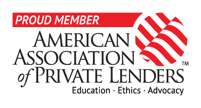 Logo for the American Association of Private Lenders: Red and white emblem, with text