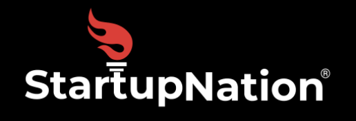 A logo for startupnation with a red flame