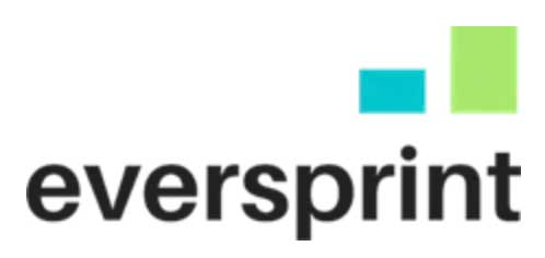 The eversprint logo has a blue and green square on it