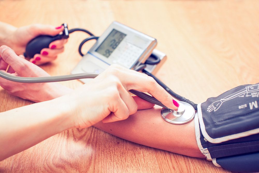 Person's Blood Pressure Being Taken With a Digital Monitor and Stethoscope — Tewantin Medical Centre In Tewantin, QLD