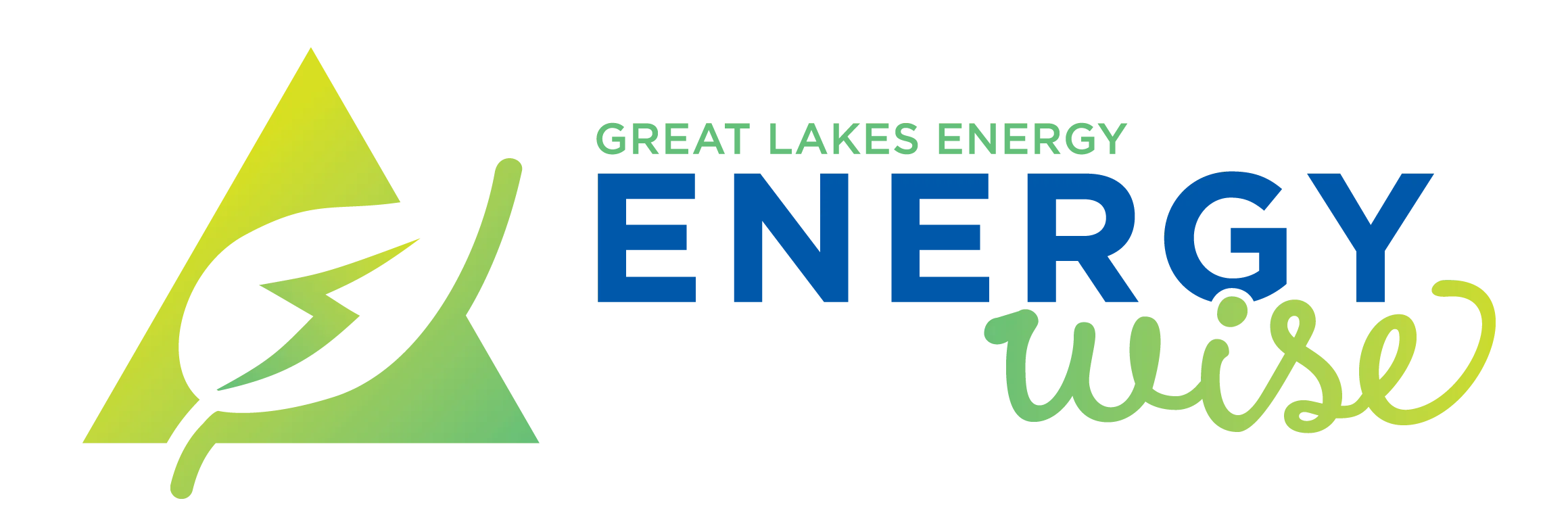 Logo of Great Lakes Energy, showing a green triangle with a leaf and lightning bolt inside. The words 