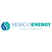 Logo for SEMCO ENERGY Gas Company, featuring a blue and teal leaf-like design and the company name in blue.