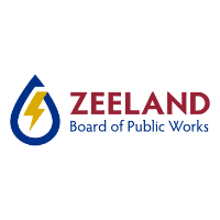 Logo for Zeeland Board of Public Works: Blue water droplet with a lightning bolt inside, and the text
