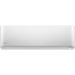 White wall-mounted air conditioner. Sleek, rectangular design with rounded edges, positioned against a blank background.