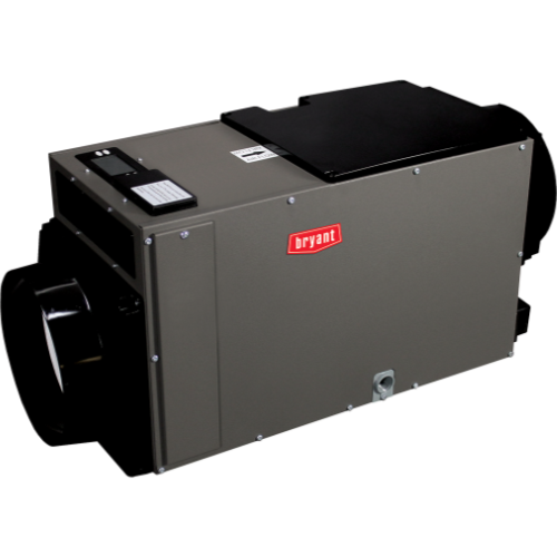 Gray Bryant furnace with black components, a control panel, and the Bryant logo.