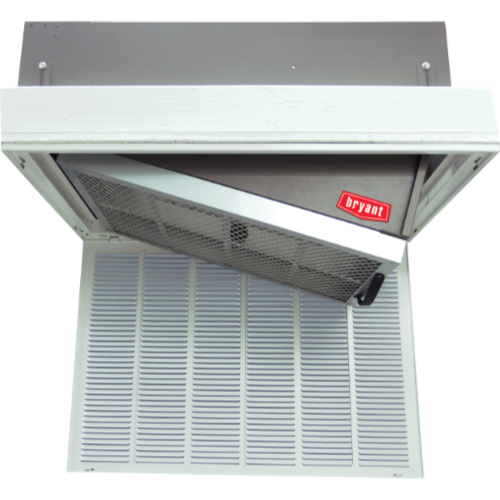 An open air filter system for a Bryant brand furnace, with a removable metal filter.
