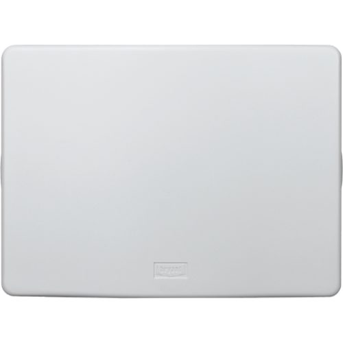 White electrical outlet cover plate, rectangular with rounded corners.