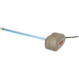 A UV light water sterilizer with a long blue tube and a gray power box.