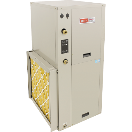 Tan HVAC unit with a filter, likely for air conditioning and heating. The brand name 