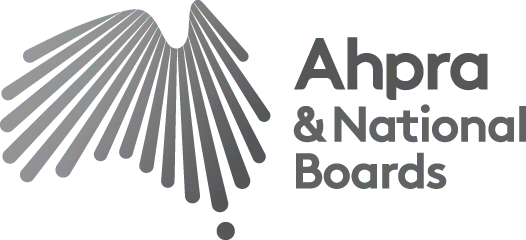 The ahpra and national boards logo is black and white.