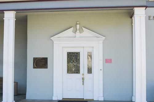 Front door at Emmerson-Bartlett Memorial Chapel Redlands, CA