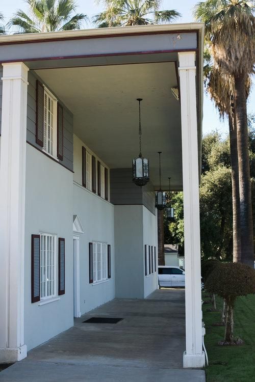 Front porch area at Emmerson-Bartlett Memorial Chapel Redlands, CA