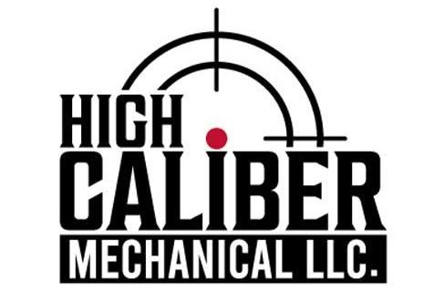The logo for high caliber mechanical llc is black and red