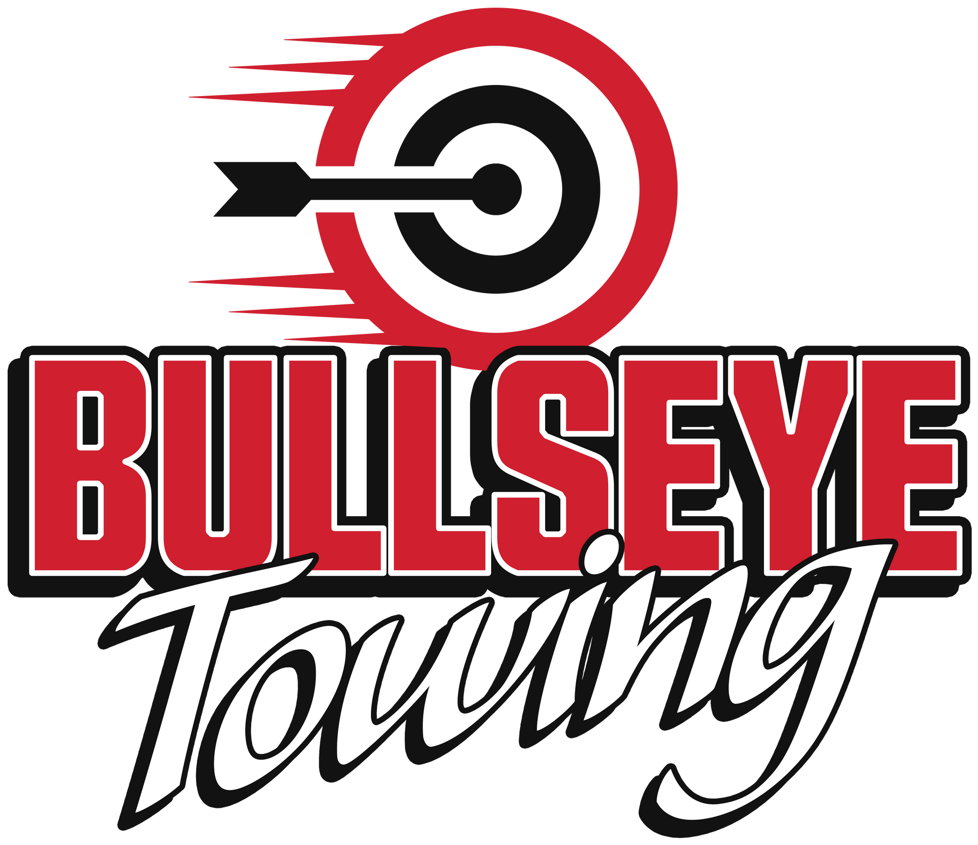 A bullseye towing logo with a target and an arrow