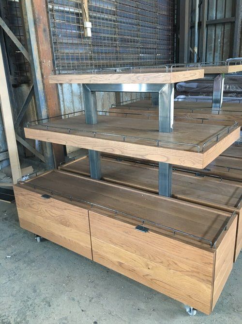 wood shelf with steel trimming