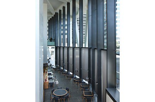 steel beams with glass panes in between