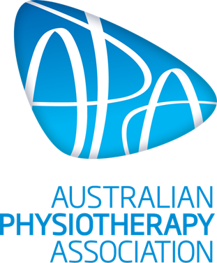Logo of the Australian Physiotherapy Association with blue abstract