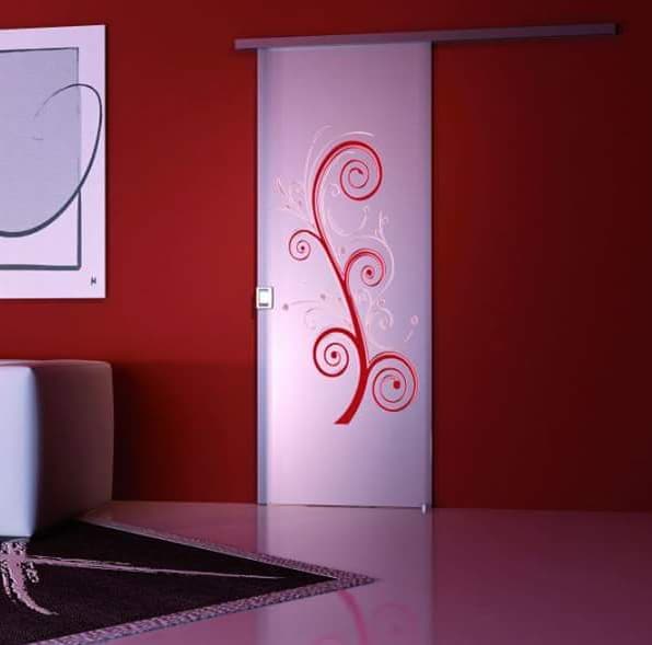 porta interna in vetro con decorazione floreale