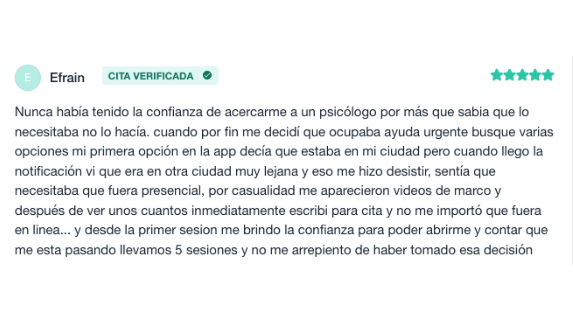 Reseña positiva del Psicólogo Marco Rosas