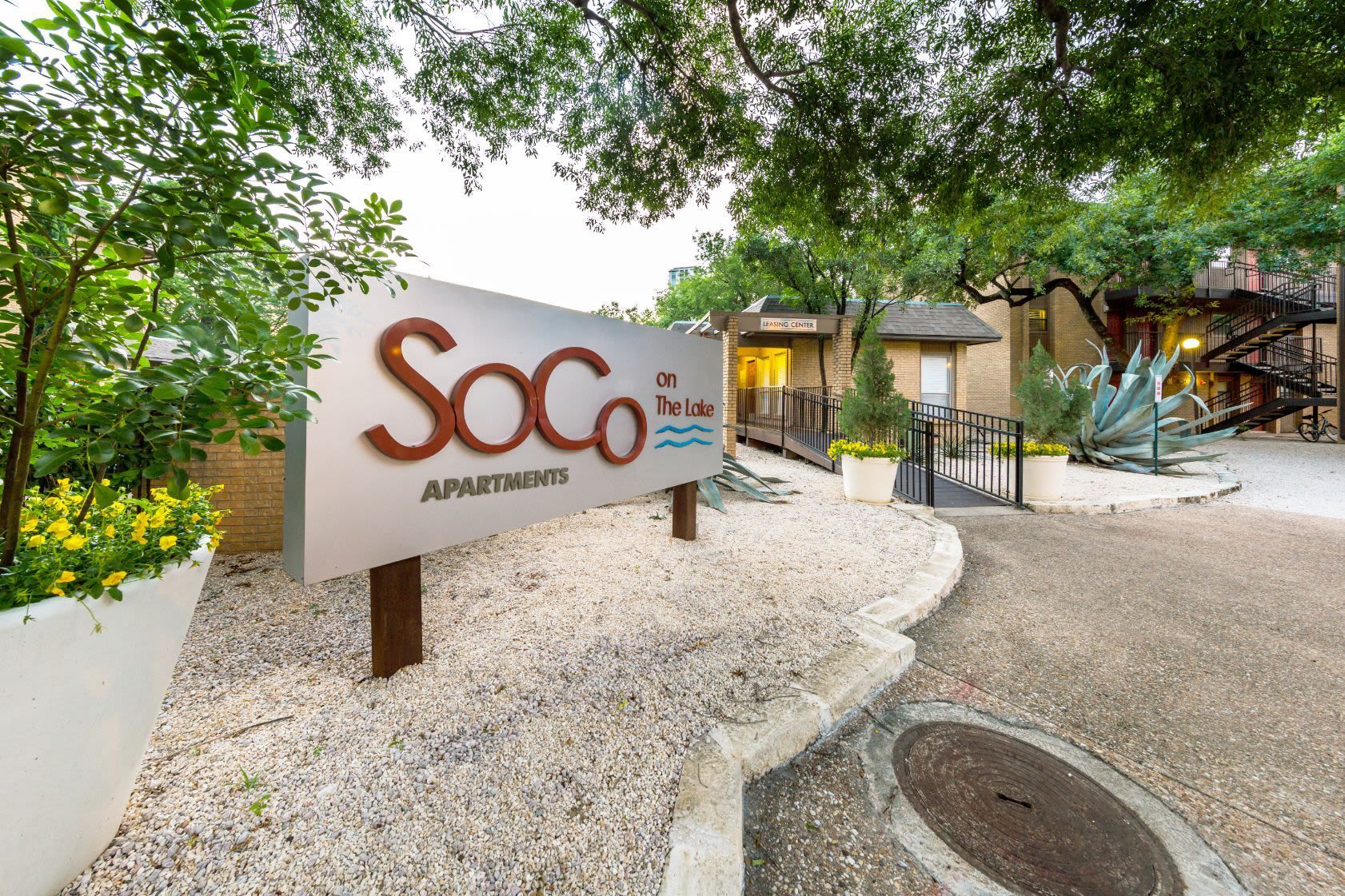 SoCo on the Lake apartment community signage in Austin, TX.