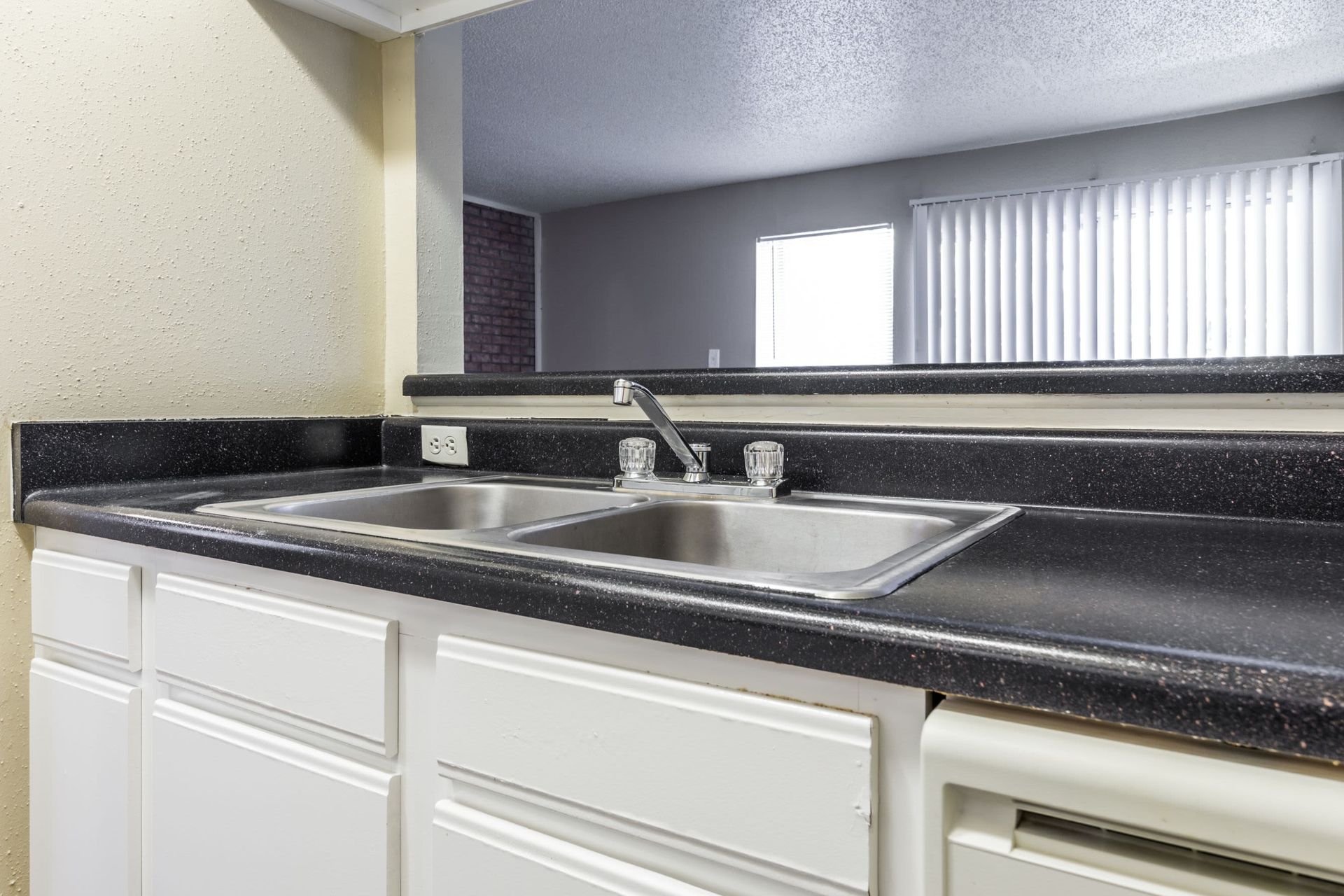A kitchen with two sinks and a dishwasher at SoCo on the Lake in Austin, TX.