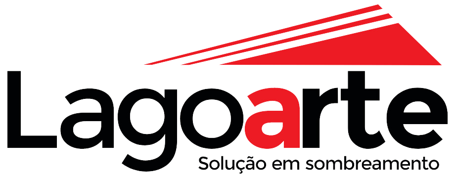 Um logotipo para uma empresa chamada lagoarte com um triângulo vermelho em um fundo branco.