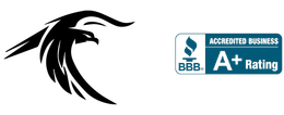 A logo for an accredited business with a bird on it