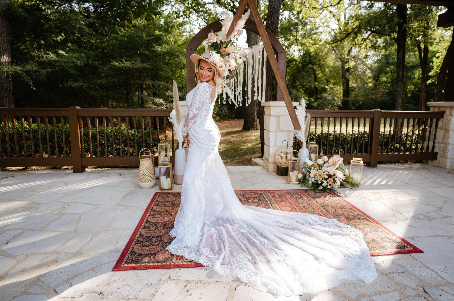 boho bride in white dress