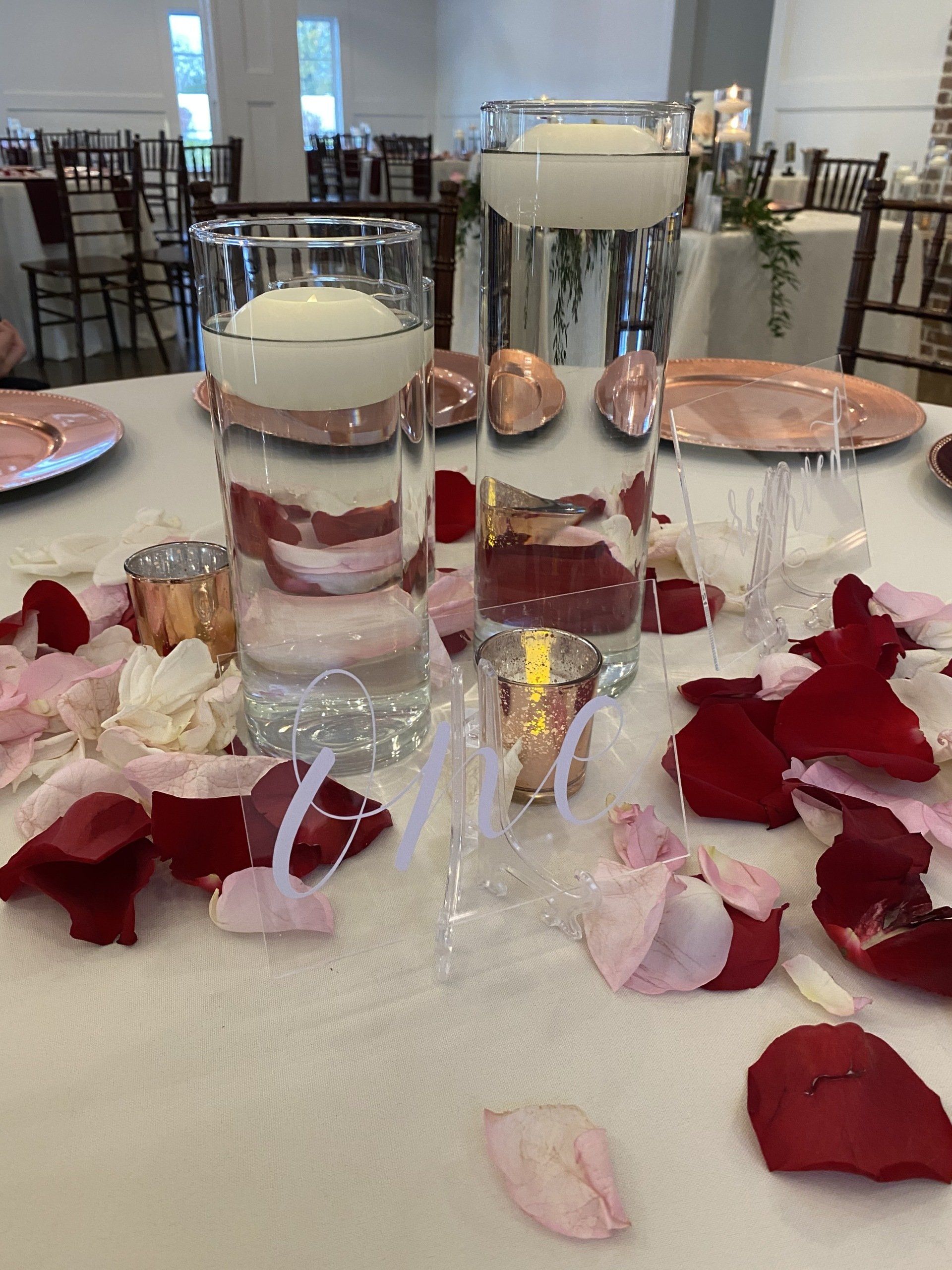 Rose petals on wedding table