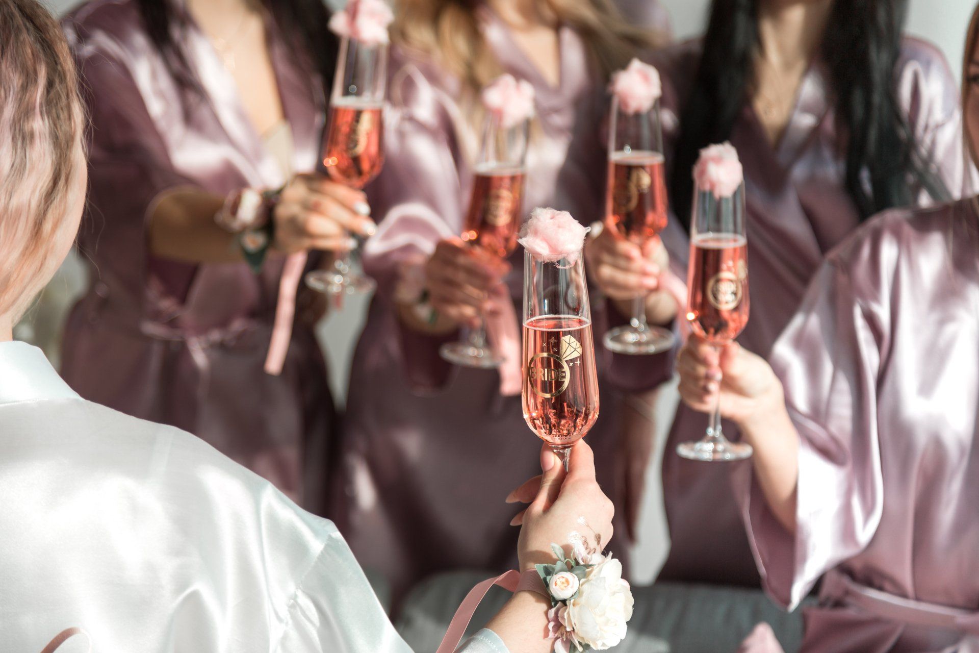 Glasses with pink champagne at a bachelorette party