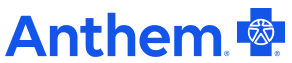 A blue anthem logo on a white background