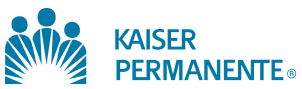 The kaiser permanente logo is blue and white