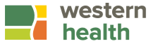 The logo for western health is green and orange