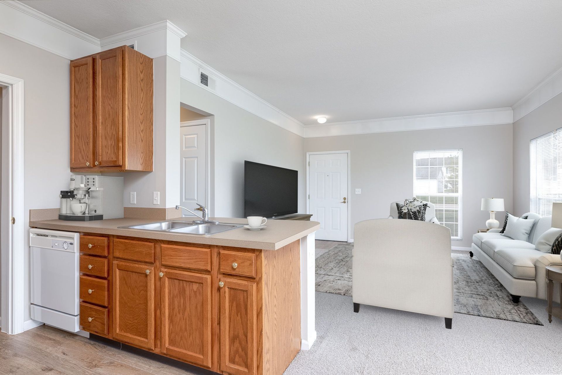 view from kitchen to living room