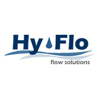 HyFlo logo: Dark blue text and droplet over a blue wave; "flow solutions" beneath.