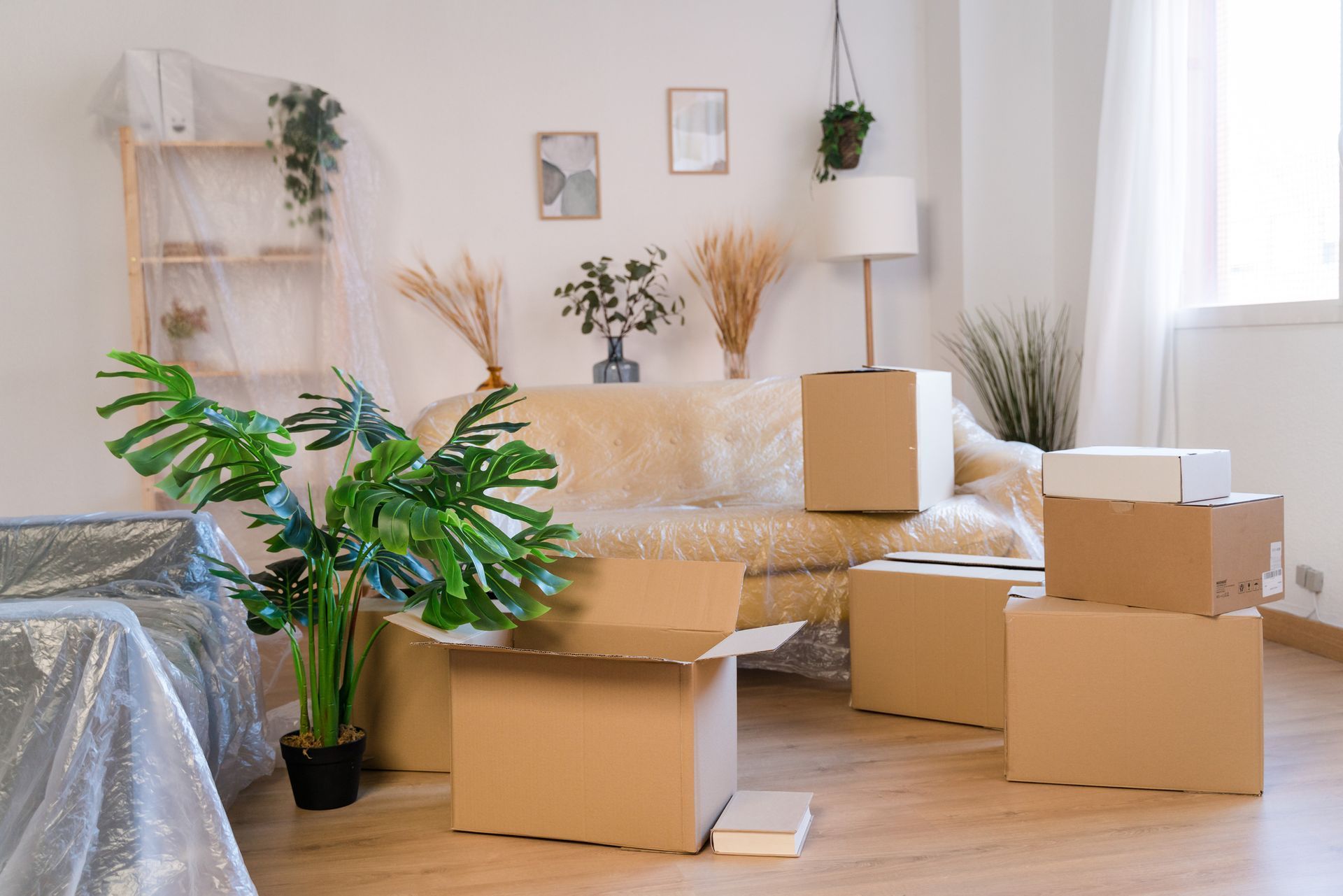 Living Room Filled with Cardboard Boxes — Houston, TX — ACC Cleaning Services LLC