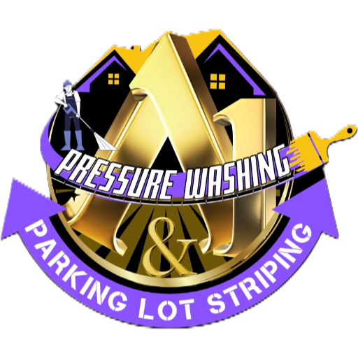 A logo for a company called pressure washing parking lot striping