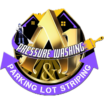 A logo for a company called pressure washing parking lot striping
