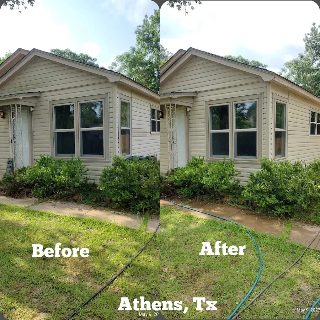A before and after picture of a house in athens , tx