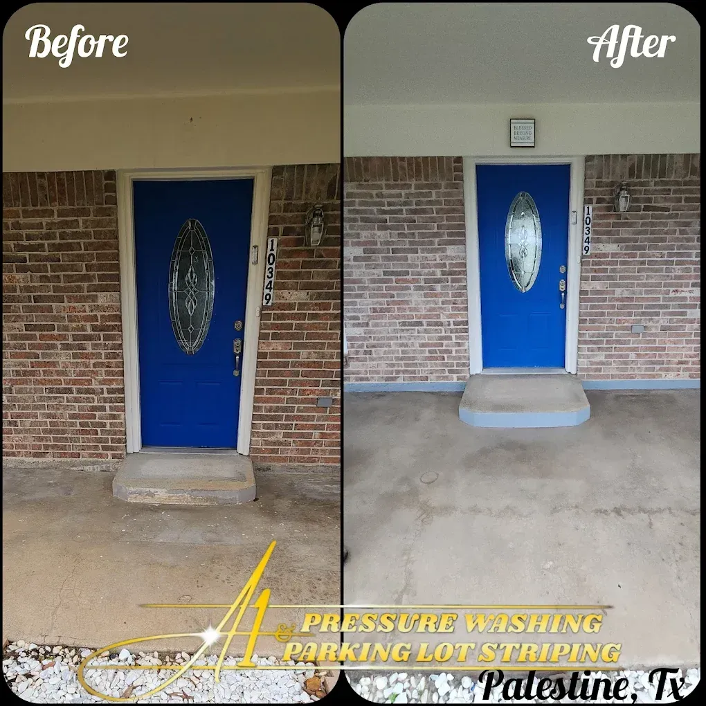 A before and after photo of a blue door