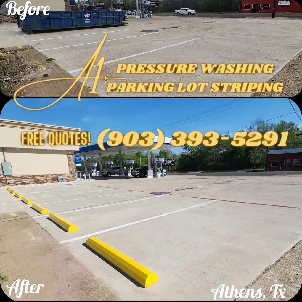 An ad for pressure washing parking lot striping in athens texas