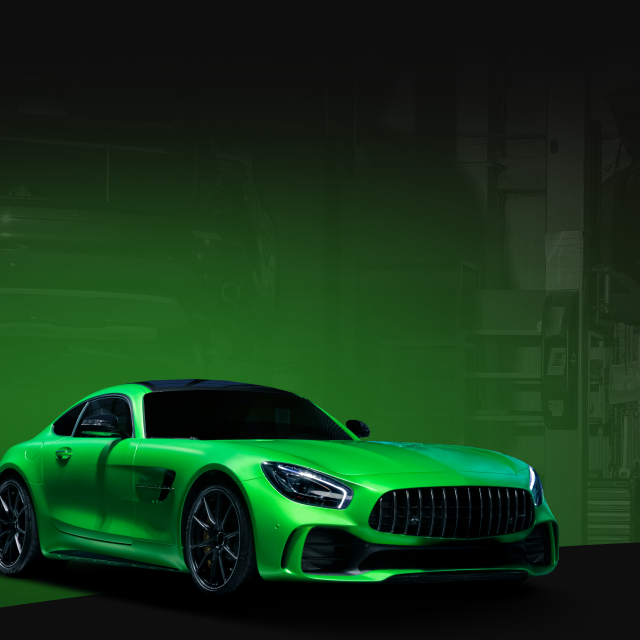 Green sports car on a green background | East End Auto Kicks