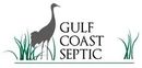 Logo for Gulf Coast Septic featuring a crane, grass, and text on a white background.